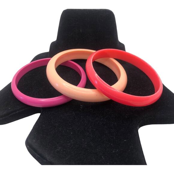 3 Bohemian Peach Pink Coral Plastic/Acrylic Bangle Bracelets - Picture 1 of 7